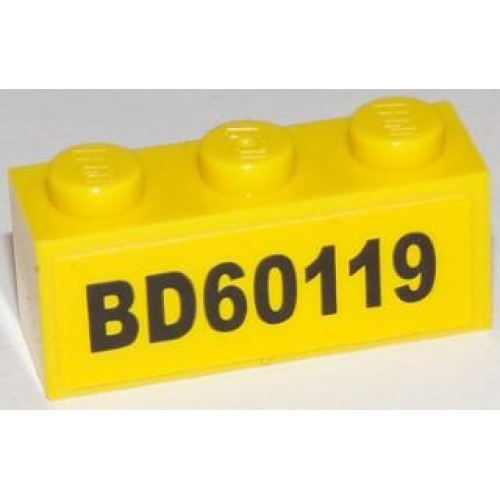 Brick 1 x 3 with Black 'BD60119' on Yellow Background Pattern (Sticker) - Set 60119