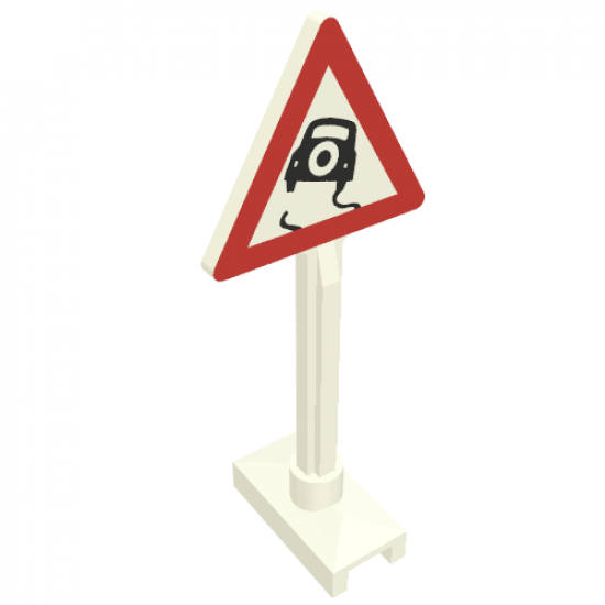 Road Sign Triangle with Skidding Car Pattern (Car with Tire on Back)