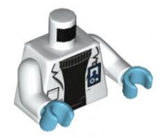 Torso Lab Coat with Pocket and ID Badge over Black Sweater, Jurassic World Logo on Reverse Pattern / White Arms / Medium Azure Hands