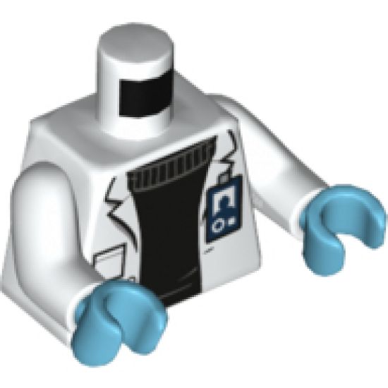 Torso Lab Coat with Pocket and ID Badge over Black Sweater, Jurassic World Logo on Reverse Pattern / White Arms / Medium Azure Hands