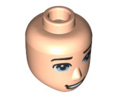 Mini Doll, Head Friends Male Large with Light Blue Eyes, Black Eyebrows Curved at Ends, Open Mouth Smile and Chin Line Pattern