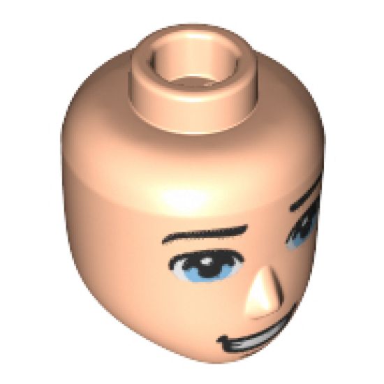 Mini Doll, Head Friends Male Large with Light Blue Eyes, Black Eyebrows Curved at Ends, Open Mouth Smile and Chin Line Pattern