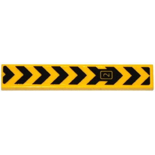 Tile 1 x 6 with Black Chevrons and Directional Arrow with '2' in Box Pattern (Sticker) - Set 76038