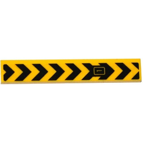 Tile 1 x 6 with Black Chevrons and Directional Arrow with '1' in Box Pattern (Sticker) - Set 76038
