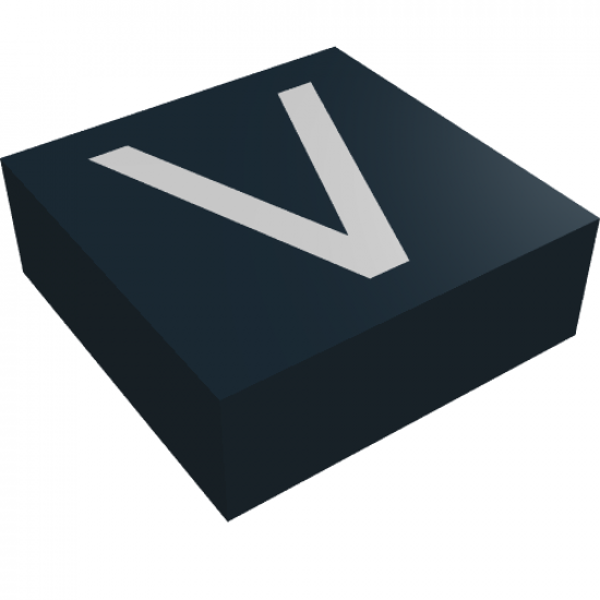 Tile 1 x 1 with Silver Capital Letter V Pattern