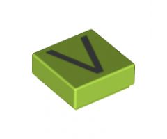 Tile 1 x 1 with Silver Capital Letter V Pattern