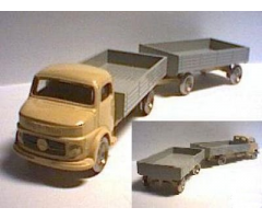 HO 1:87 Vehicles Scale Mercedes Open Bed Truck with Trailer, Gray Flatbed