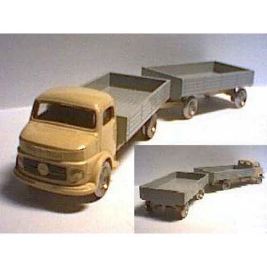 HO 1:87 Vehicles Scale Mercedes Open Bed Truck with Trailer, Gray Flatbed