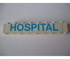 Brick 1 x 8 with Blue 'HOSPITAL' Pattern (Sticker) - Set 231-1