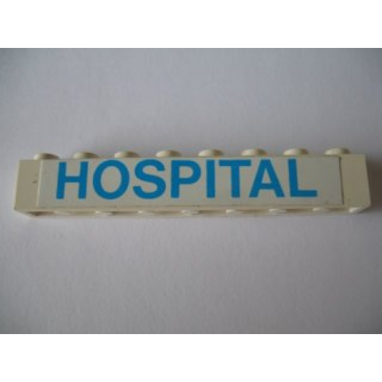 Brick 1 x 8 with Blue 'HOSPITAL' Pattern (Sticker) - Set 231-1