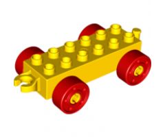 Duplo, Vehicle Car Base 2 x 6 with Red Wheels with Fake Bolts and Open Hitch End