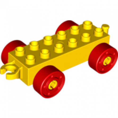 Duplo, Vehicle Car Base 2 x 6 with Red Wheels with Fake Bolts and Open Hitch End