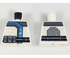 Torso Ninja Robe with Silver and Dark Azure Trim, Ninjago Logogram 'ICE', Black Belt with Silver Pouches, Symbol on Back Pattern