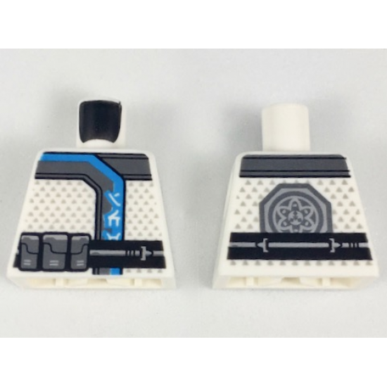 Torso Ninja Robe with Silver and Dark Azure Trim, Ninjago Logogram 'ICE', Black Belt with Silver Pouches, Symbol on Back Pattern
