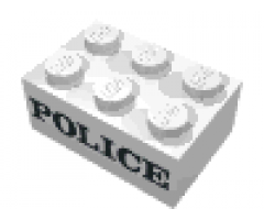 Brick 2 x 3 with Black 'POLICE' Serif Bold Pattern (Embossed)