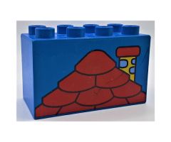 Duplo, Brick 2 x 4 x 2 with Red Roof and Yellow Chimney Pattern
