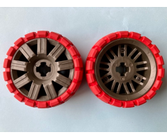 Wheel & Tire Assembly 72 x 34 with Red Tire 94 x 40 Balloon Offset Tread