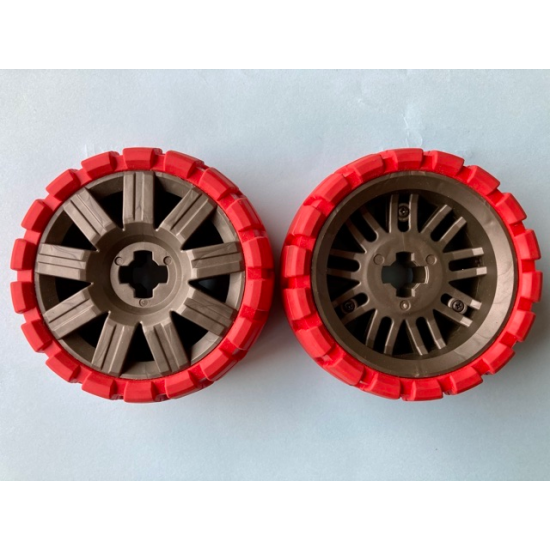 Wheel & Tire Assembly 72 x 34 with Red Tire 94 x 40 Balloon Offset Tread