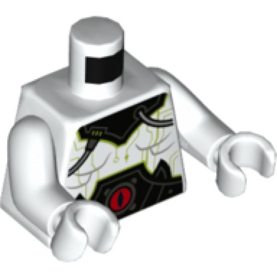 Torso Black Collar and Belt with Red Eye, Silver Cables and Lime Circuitry Pattern / White Arms / White Hands