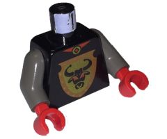 Torso Castle Knights Kingdom Bull's Head on Brown Shield Pattern / Dark Gray Arms / Red Hands