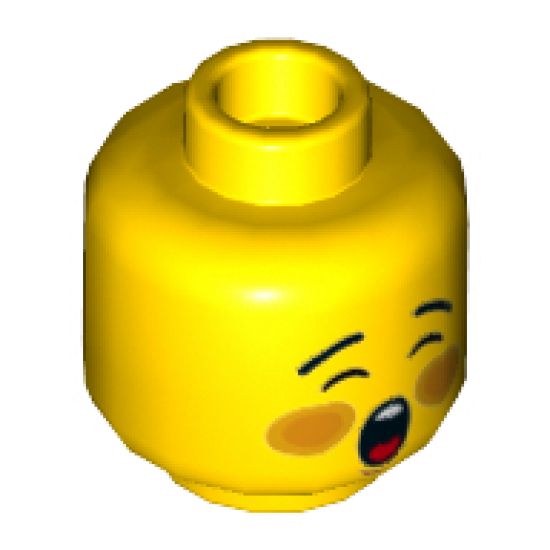 Minifigure, Head Rosy Cheeks, Open Mouth, Black Eyebrows Pattern (Caroler) - Hollow Stud