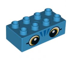 Duplo, Brick 2 x 4 with Orange Eyes and 3 Blue Whiskers Pattern