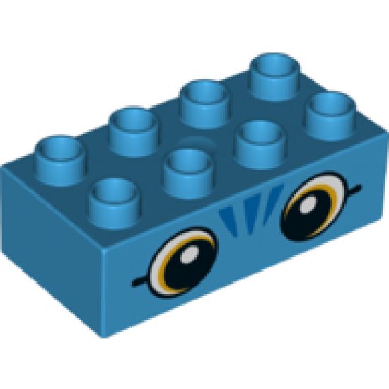 Duplo, Brick 2 x 4 with Orange Eyes and 3 Blue Whiskers Pattern