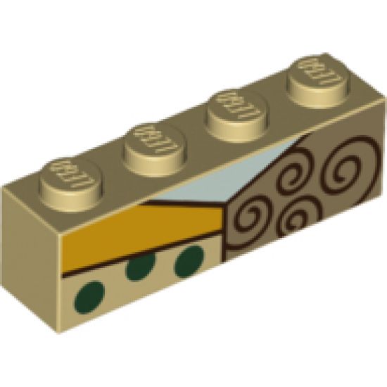 Brick 1 x 4 with Light Aqua Neck, Brown Spirals and Green Dots Pattern (BrickHeadz Sally Chest)