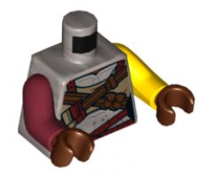 Torso Female Muscles Outline, Reddish Brown Cross Straps, Dark Red Belt Pattern / Yellow Arm Left / Dark Red Arm Right / Reddish Brown Hands