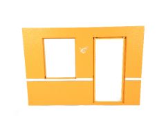 Scala Wall, Vertical Grooved 40 x 2 x 22 2/3 with Window and Door, with Stripe White on Medium Orange Pattern