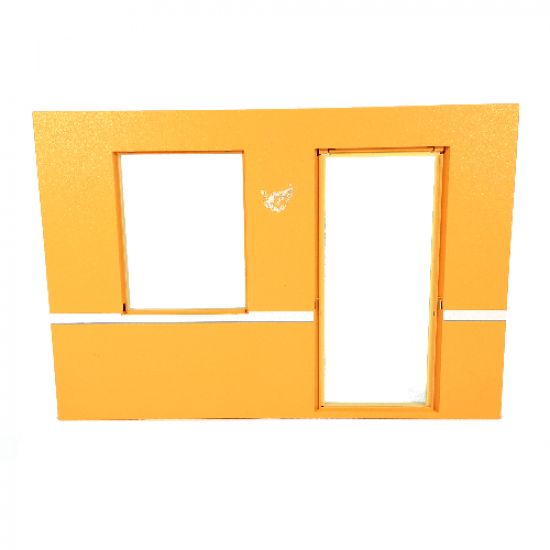 Scala Wall, Vertical Grooved 40 x 2 x 22 2/3 with Window and Door, with Stripe White on Medium Orange Pattern