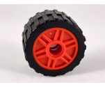 Wheel & Tire Assembly 18mm D. x 14mm with Pin Hole, Fake Bolts and Shallow Spokes with Black Tire 24 x 14 Shallow Tread, Band Around Center of Tread (55981 / 89201)