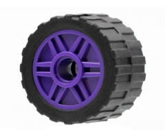 Wheel & Tire Assembly 18mm D. x 14mm with Pin Hole, Fake Bolts and Shallow Spokes with Black Tire 24 x 14 Shallow Tread, Band Around Center of Tread (55981 / 89201)