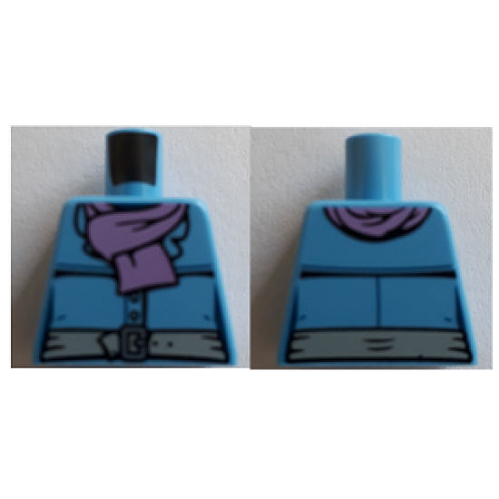Torso, Jacket Female with Light Bluish Gray Belt and Silver Buckle, Medium Lavender Scarf Pattern