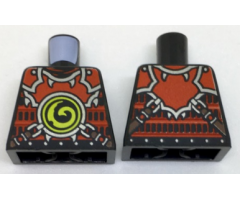 Torso Ninjago Red Armor with Lime Swirl Medallion Front, Belts on Back Pattern
