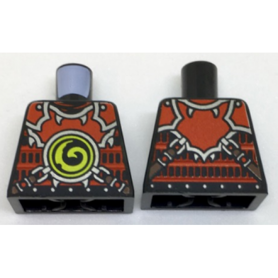 Torso Ninjago Red Armor with Lime Swirl Medallion Front, Belts on Back Pattern