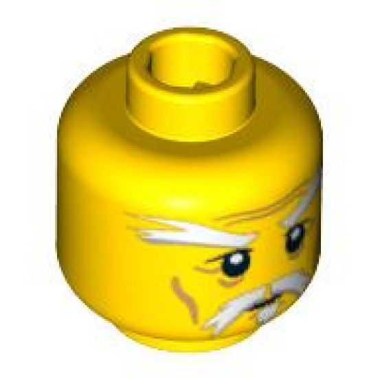 Minifigure, Head White Moustache, Goatee and Eyebrows, Brown Forehead and Cheek Lines, Neutral Pattern - Blocked Open Stud