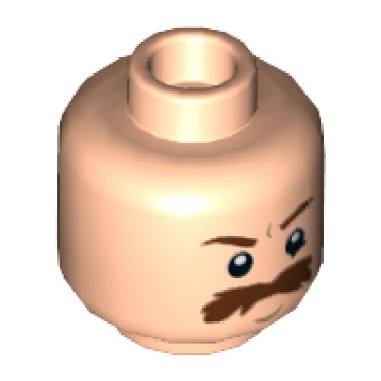 Minifigure, Head Moustache Brown Bushy Large, Brown Eyebrows, White Pupils Pattern (SW Trooper) - Hollow Stud