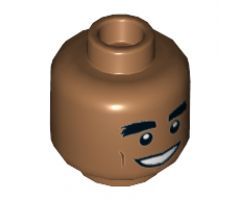 Minifigure, Head Dual Sided Thick Black Eyebrows, Reddish Brown Cheek Lines, Open Grin / Surprised Expression Pattern - Hollow Stud
