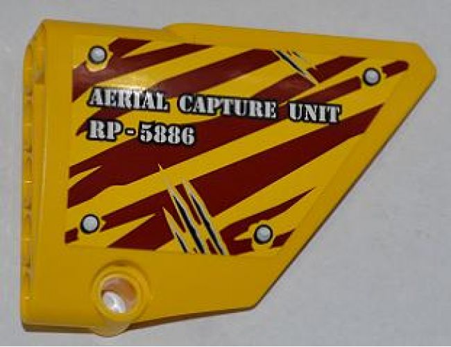 Technic, Panel Fairing #14 Large Short Smooth, Side B with 'AERIAL CAPTURE UNIT RP-5886' on Dark Red Tiger Stripes Pattern (Sticker) - Set 5886