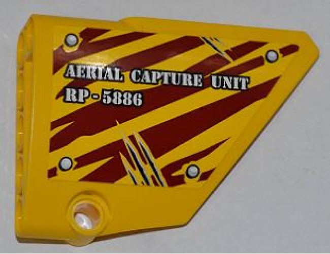 Technic, Panel Fairing #14 Large Short Smooth, Side B with 'AERIAL CAPTURE UNIT RP-5886' on Dark Red Tiger Stripes Pattern (Sticker) - Set 5886