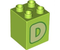 Duplo, Brick 2 x 2 x 2 with Letter D Yellowish Green Pattern
