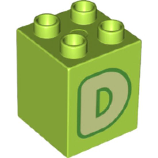 Duplo, Brick 2 x 2 x 2 with Letter D Yellowish Green Pattern