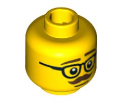 Minifigure, Head Glasses with Dark Brown Thick Eyebrows and Moustache Pattern - Blocked Open Stud