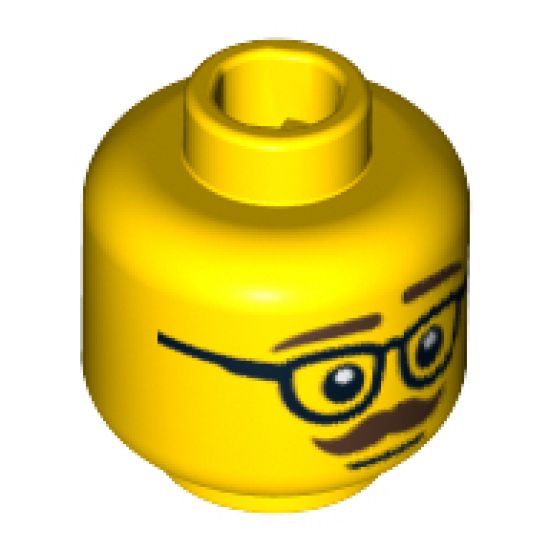 Minifigure, Head Glasses with Dark Brown Thick Eyebrows and Moustache Pattern - Blocked Open Stud