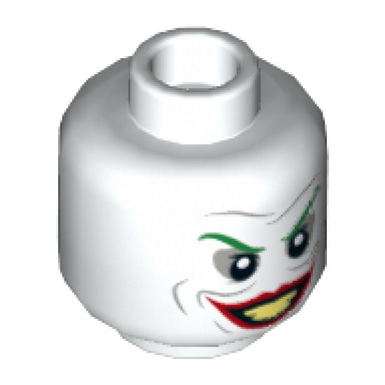 Minifigure, Head Male Green Eyebrows, Red Lips, Wide Smile, Light Bluish Gray Contour Lines Pattern (The Joker) - Hollow Stud