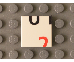 Tile 2 x 2 with Black 'UT' Lower Half and Red '2' Upper Half Pattern