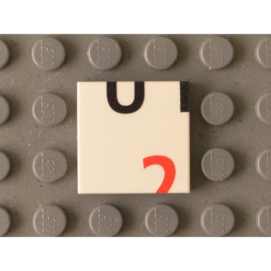 Tile 2 x 2 with Black 'UT' Lower Half and Red '2' Upper Half Pattern
