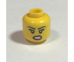 Minifigure, Head Female with Black Eyebrows, Eyelashes, Angry Open Mouth with Bared Teeth, Red Lips Pattern - Hollow Stud