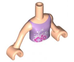 Mini Doll, Torso Friends Girl Lavender Top with Dark Pink and White Flowers Pattern, Light Nougat Arms with Hands